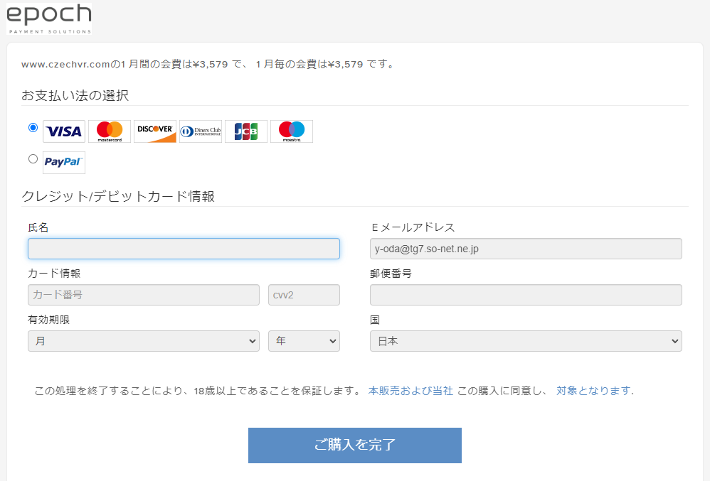 Czech VR最終支払い画面